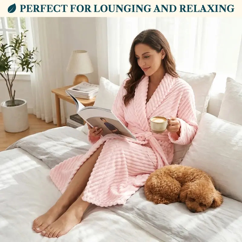 PAVILIA Women's Ribbed Fleece Bathrobe - Soft, Breathable Women's Sleepwear & Loungewear Dressing Gown, Soft Breathable Sleepwear