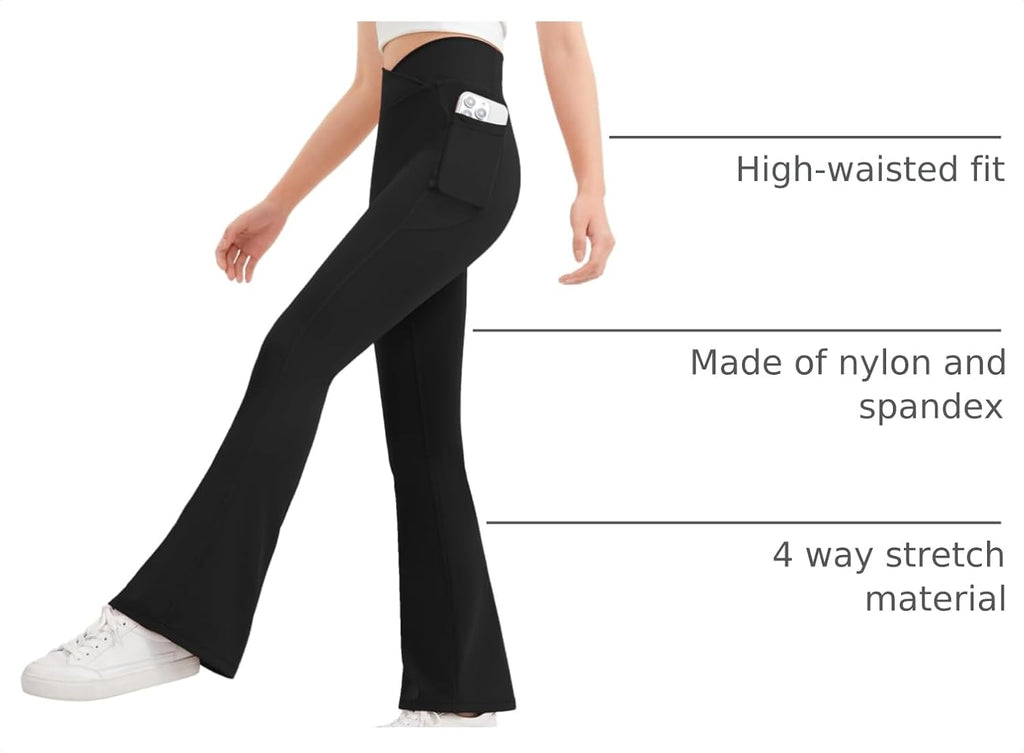 JOCMIC Girls Flare Leggings Kids Bell Bottom Yoga Pants with Pockets
