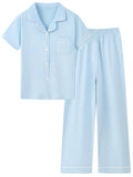 Schbbbta Girls Cotton Pajamas 2 Pcs Stretch PJS Button-Down Top with Pants.