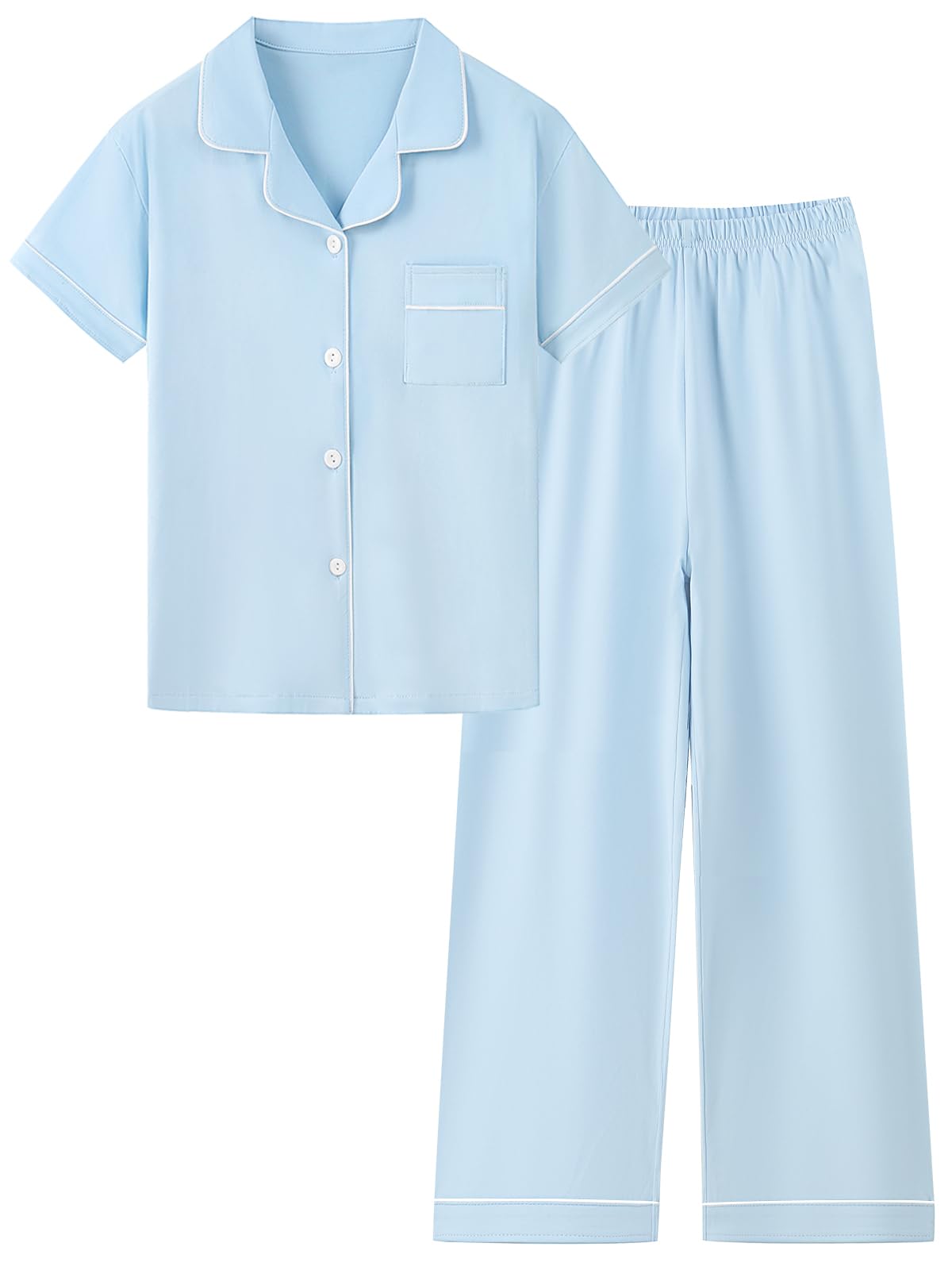 Schbbbta Girls Cotton Pajamas 2 Pcs Stretch PJS Button-Down Top with Pants.