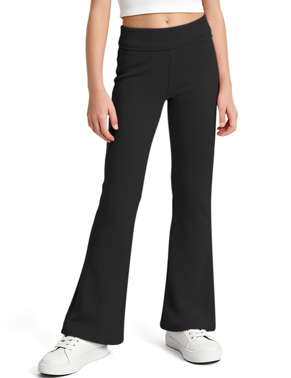 KEREDA Girls Flare Leggings Fold Over Waistband Bell Bottom Bootcut Pants