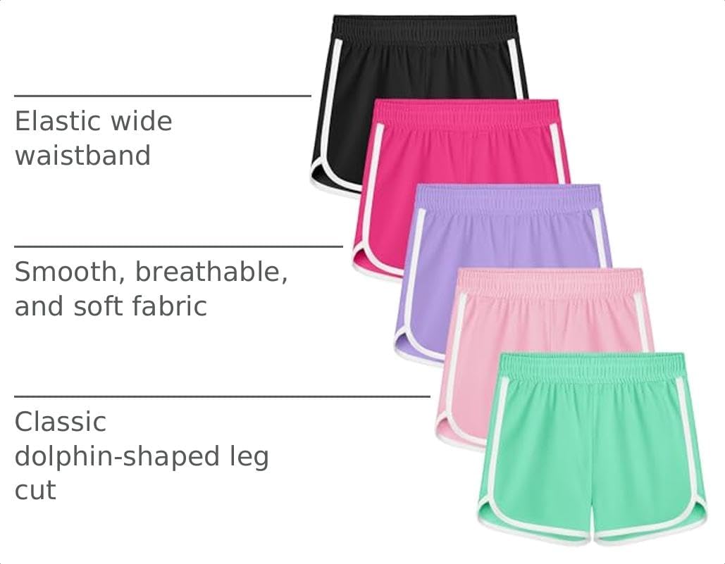 Resinta 5 Packs Toddler Girls Athletic Shorts Quick Dry Soccer Sports Short
