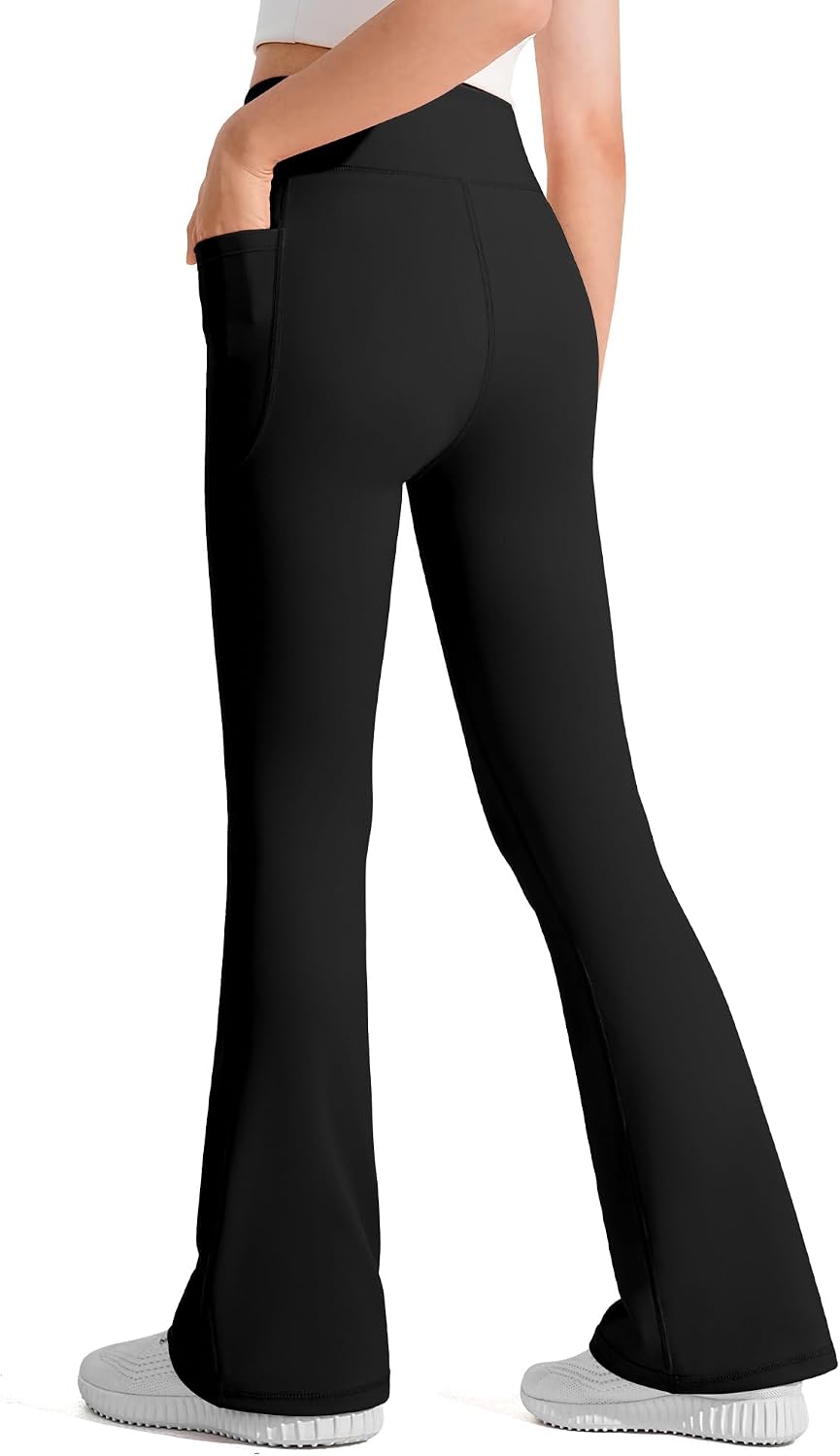 JOCMIC Girls Flare Leggings Kids Bell Bottom Yoga Pants with Pockets