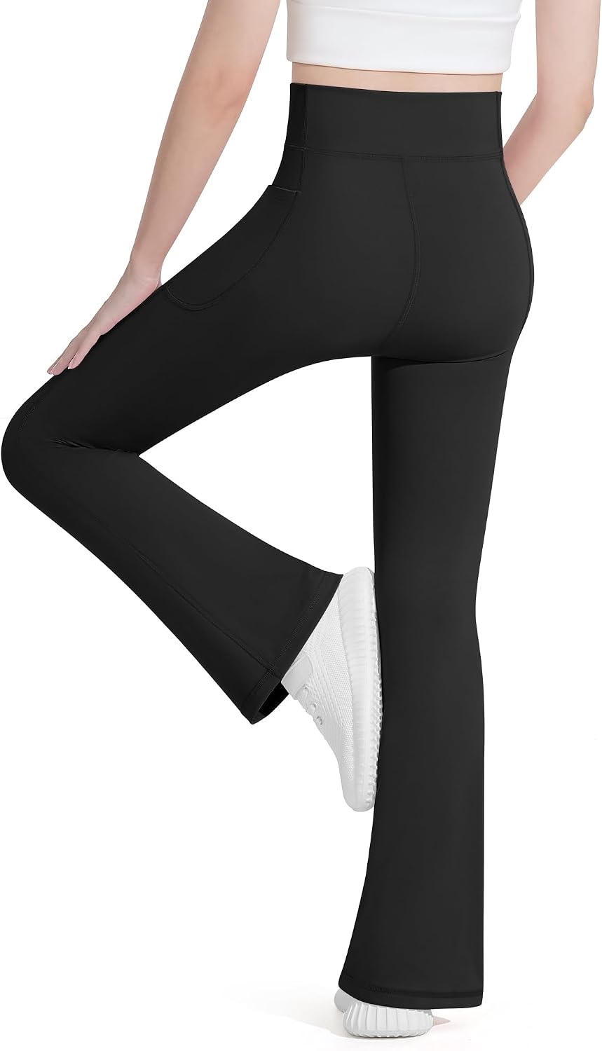 HASMES Girls Flare Leggings with Pockets Kids Bell Bottom Yoga Dance Pants
