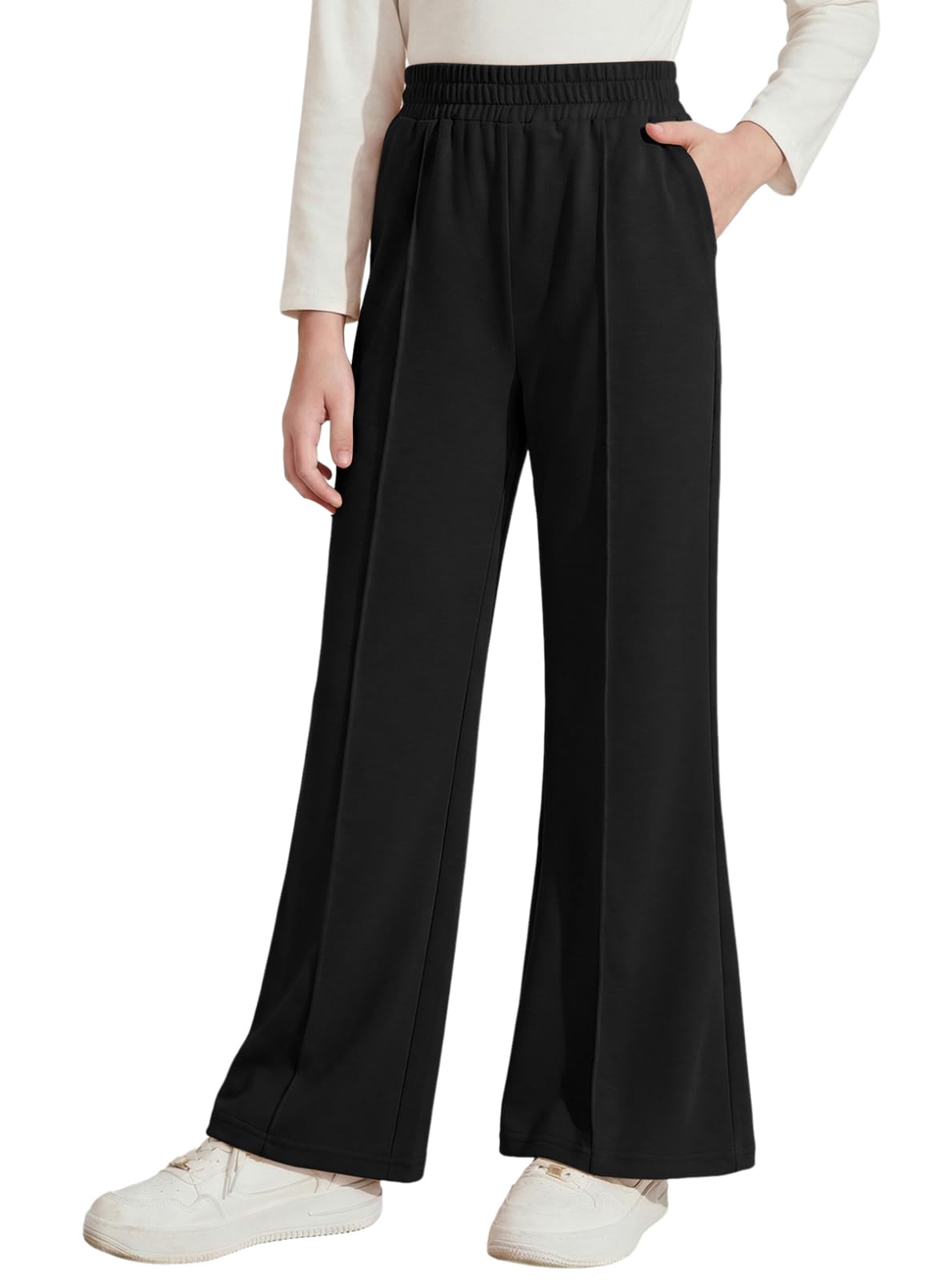 blibean Girl Sweatpants School Wide Leg Pants with Pockets Size 6-15Y