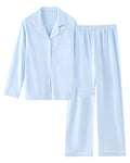 Schbbbta Girls Women Cotton Pajama Set, 2Pcs Soft Stretch Button Down Pjs Long Sleeve Sleepwear, 5 Years-Large