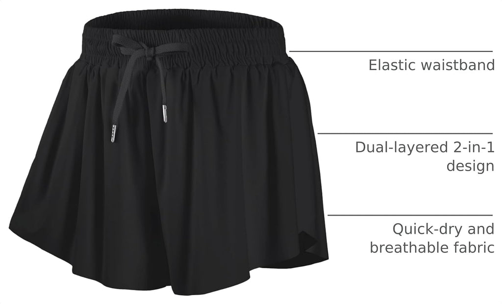 DIPUG Girls Butterfly Shorts with Pocket 2-in-1 Flowy Athletic Cheer Skorts