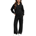Girls Sweatsuit Fall Winter Kid Zip Up Hoodie And Cargo Sweatpants Set