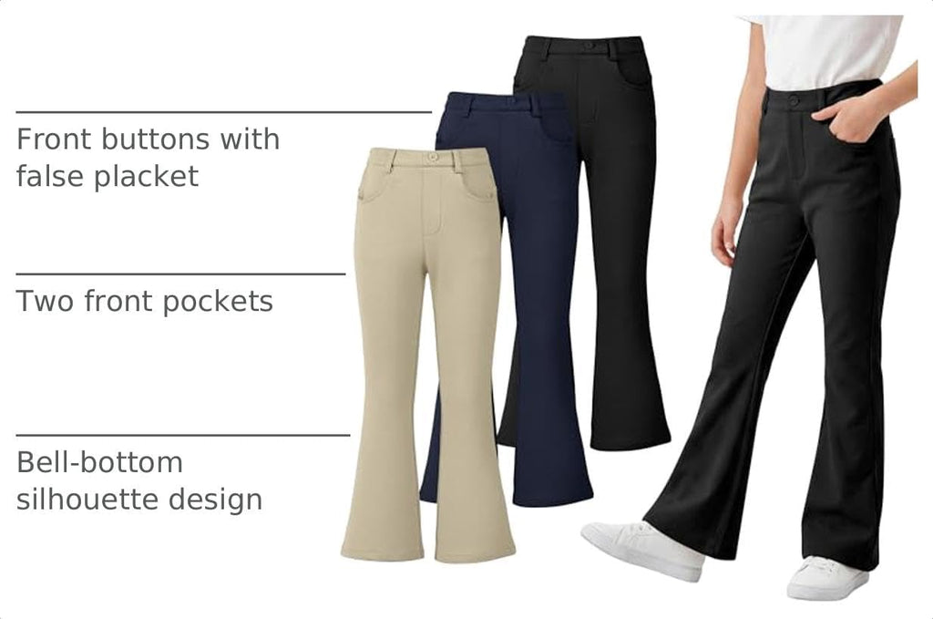 Resinta 3 Pack Girls Uniform Pants Bell Bottoms School Pants