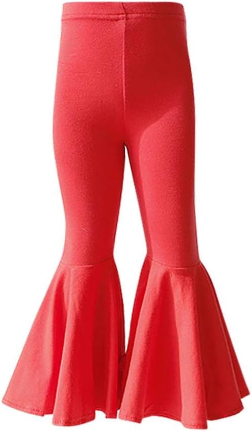 IWEMEK Toddler Baby Girls Ruffle Leggings Bell Bottom Flare Pants Cotton High Waist Stretch Birthday Workout Yoga Trousers