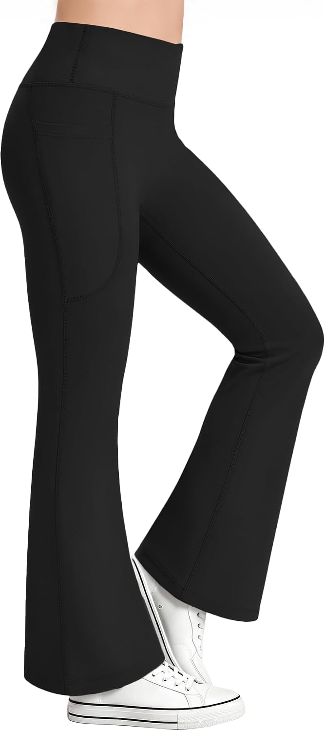COPYLEAF Girls Flared Leggings with Pockets High Waisted Yoga Pants Fashion