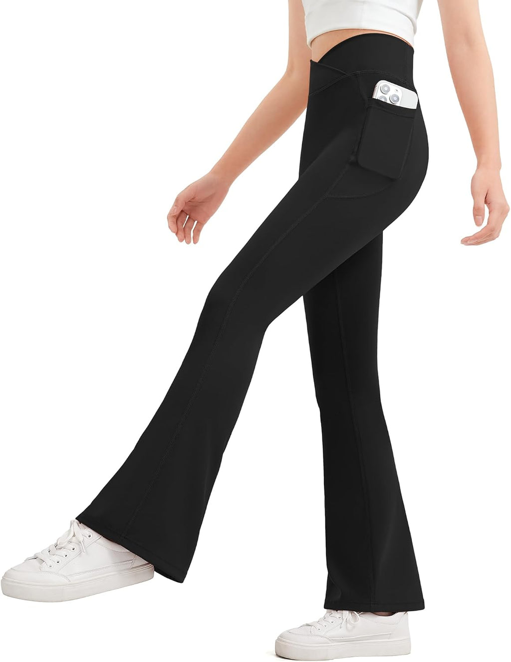 JOCMIC Girls Flare Leggings Kids Bell Bottom Yoga Pants with Pockets