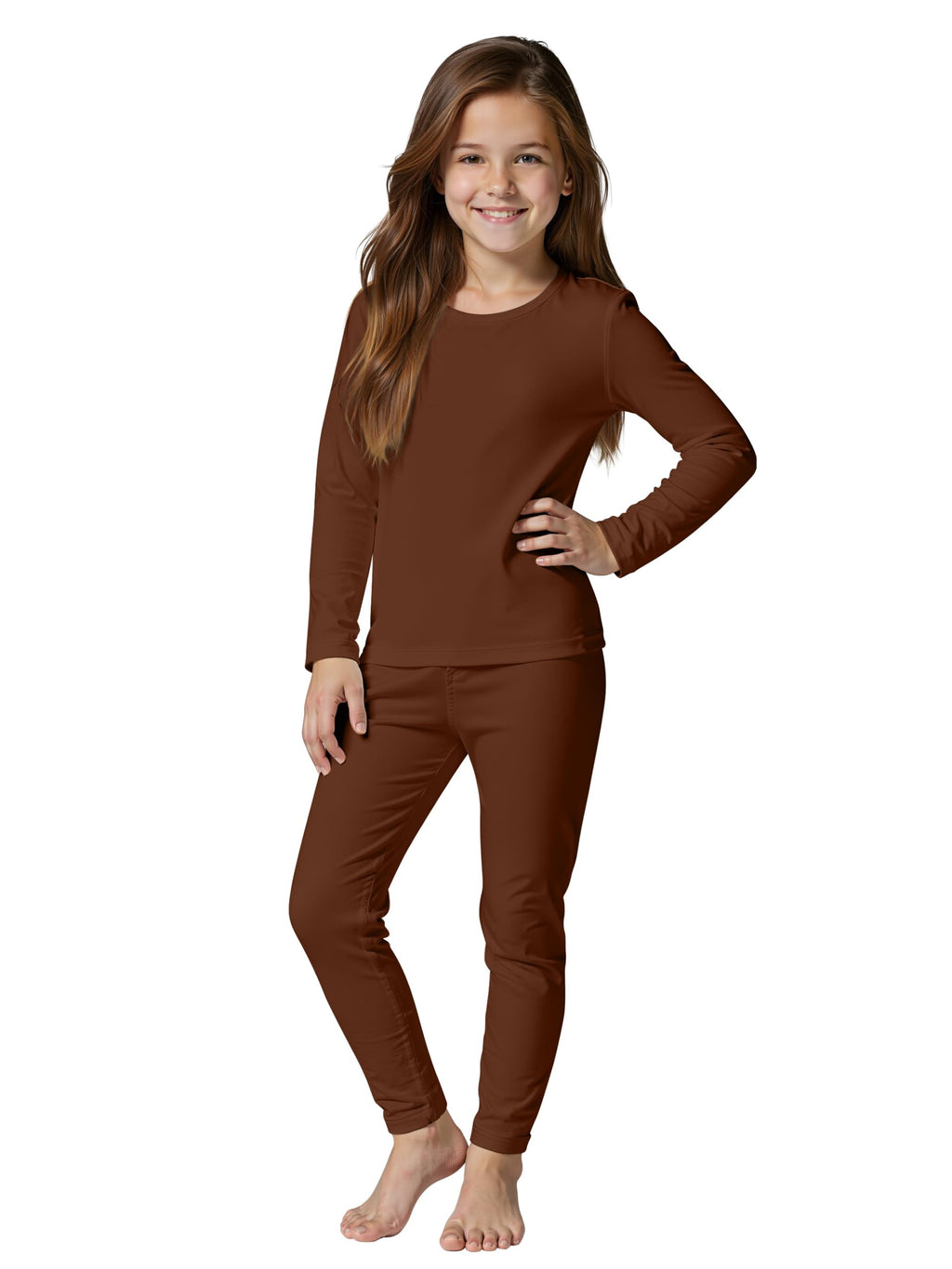 Resinta 2 Piece Youth Girls Long Sleeve Crew and Leggings Set Soft Comfy Base Layer Top and Bottom for Daily Life 2-14Y