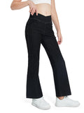 Haloumoning Girls Crossover Flare Jeans Stretchy Bootcut Yoga Pants Bell Bottoms with Pockets