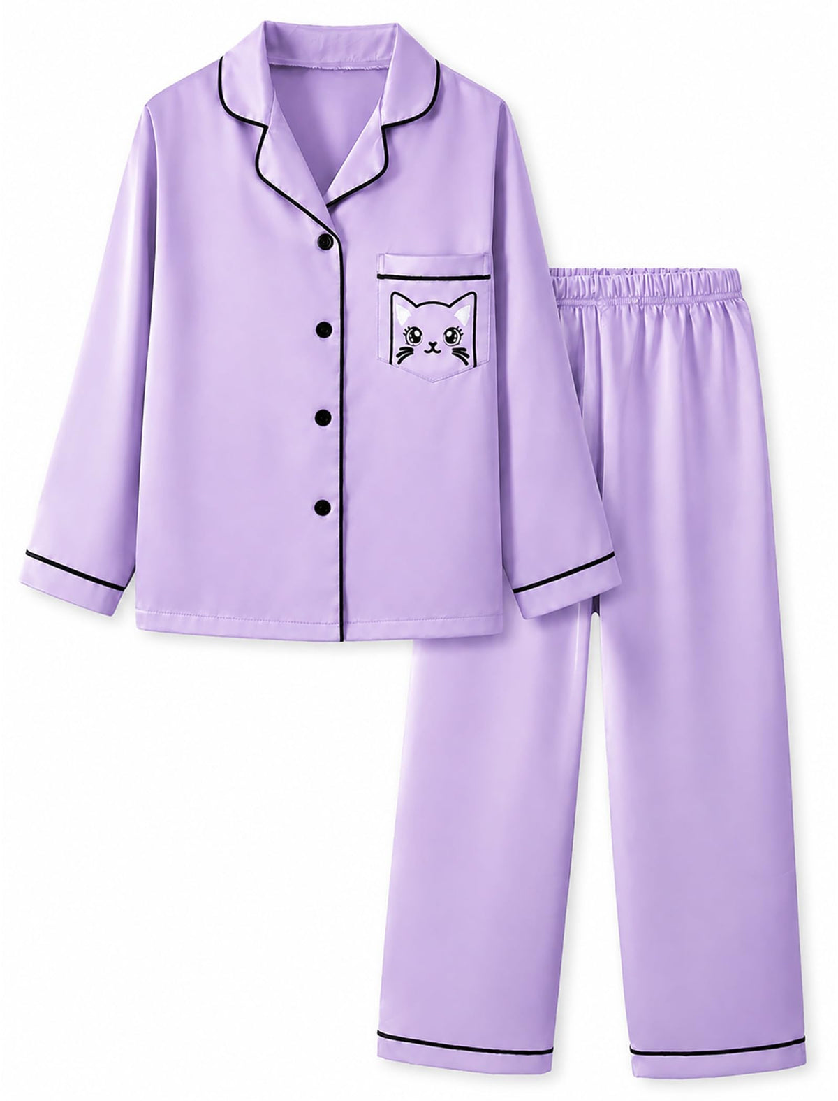 Mikrdoo Girls Silk Pajamas 2 Piece PJs Sets Kids Satin Slpeepwear 3-14Y