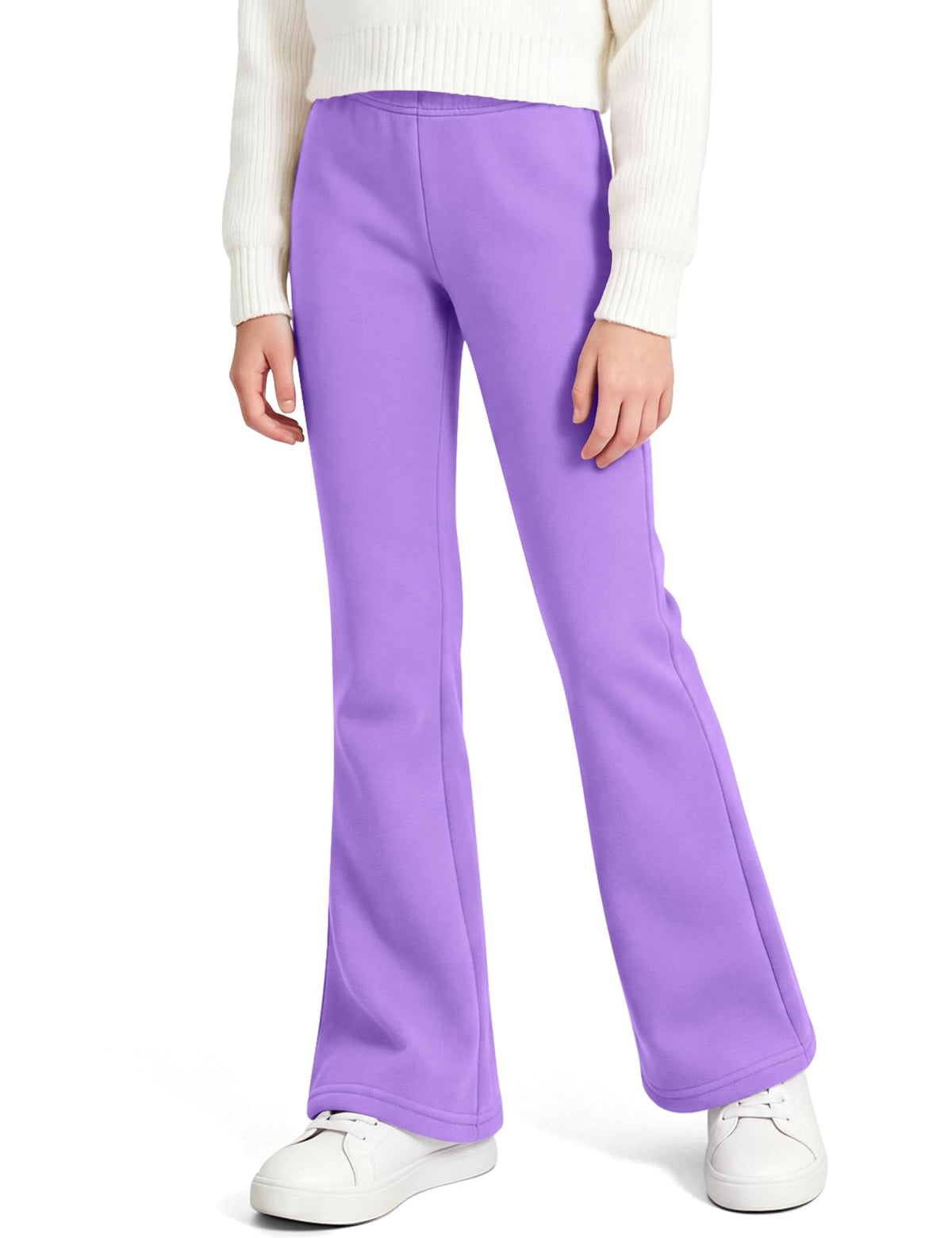Auranso Girls Fleece Lined Flare Leggings Kids Winter Bell Bottom Pants