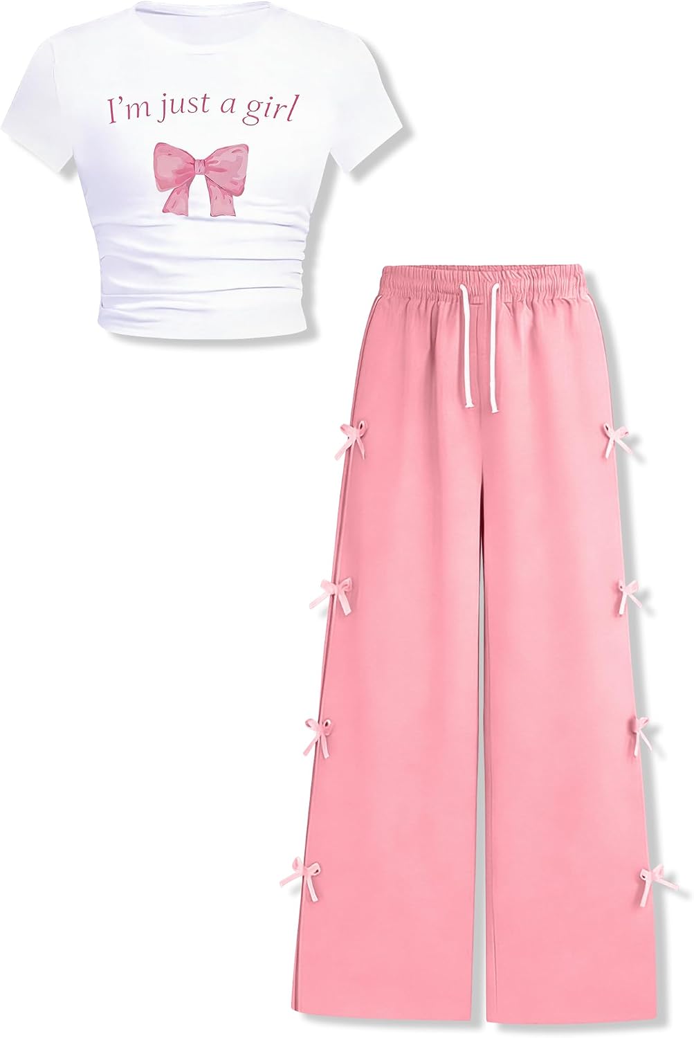 Tween Girls Clothes Short Sleeve Graphic T-Shirt Top + Bow Knot Pants 2 Piece Outfit Set, Size 7-16Years