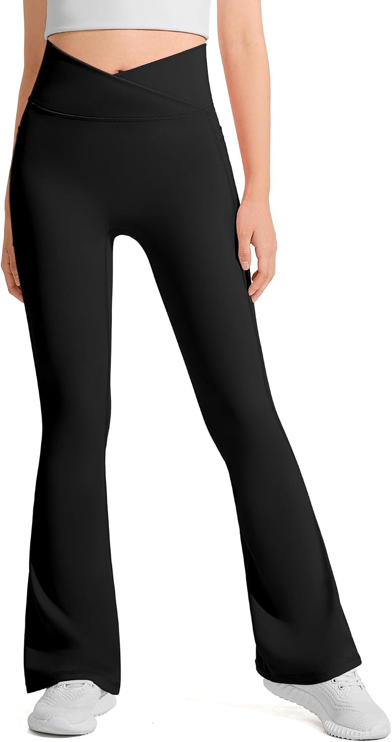 JOCMIC Girls Flare Leggings Kids Bell Bottom Yoga Pants with Pockets