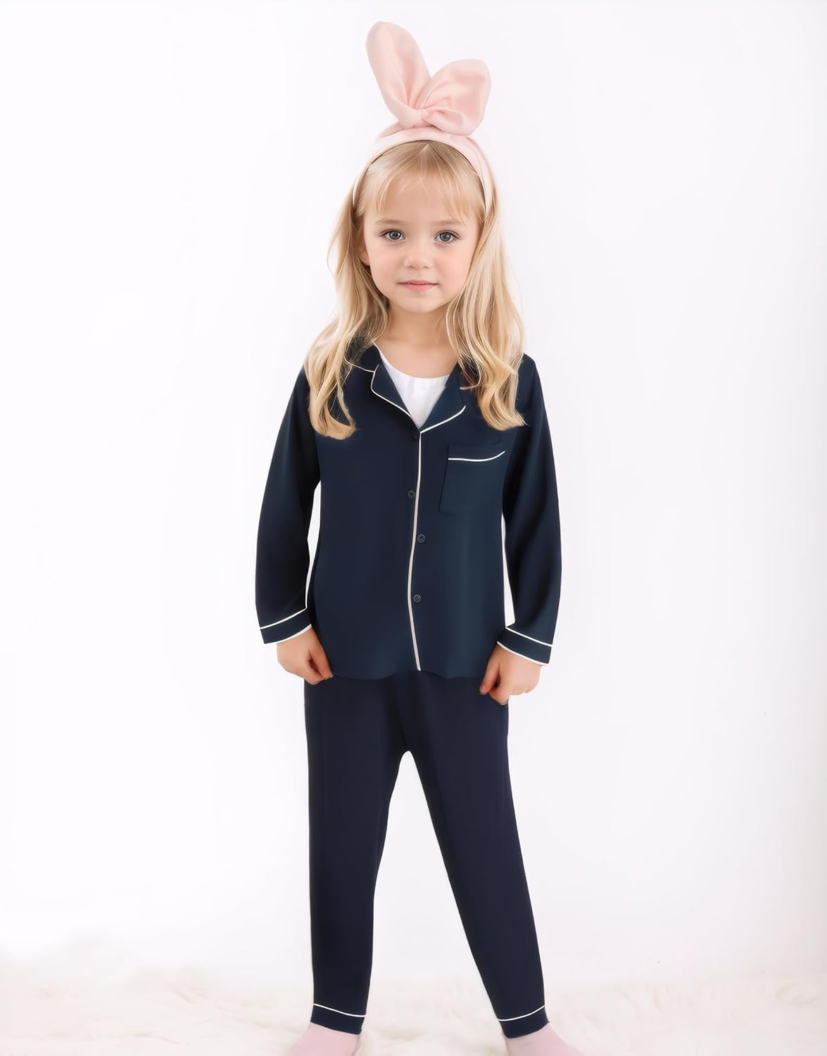 Aablexema Unisex Kids Pajamas Set Button-Down Long Sleeve for Boys Girls