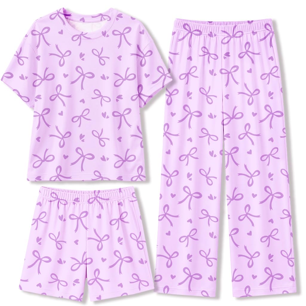 Petite&Me Soft Girls Pajamas, 3-Piece Set with Shorts and Pants Size 6-14