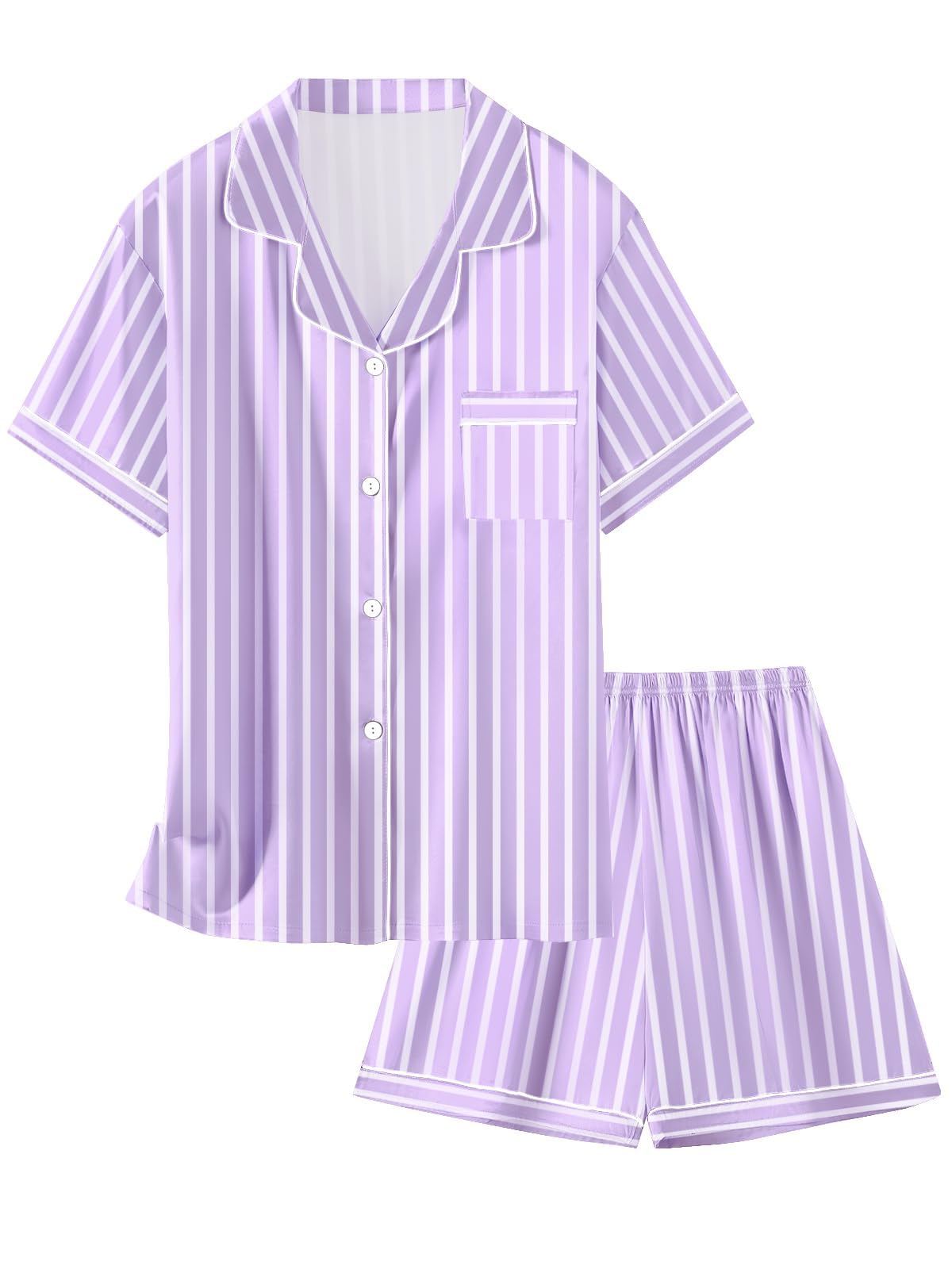 Girls & Womens Satin Pajamas Set, Silk Button-Down Sleepwear 2 Piece Nightwear, 3 Years - Women XXL