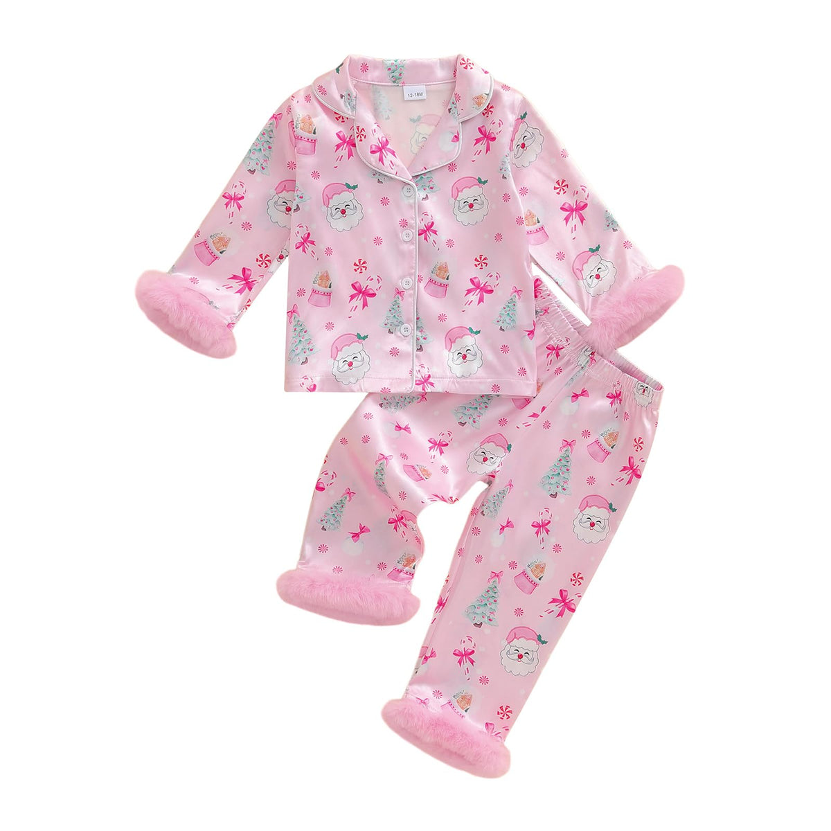Kuriozud Kids Toddler Girl Pajamas Fuzzy Trim Button Down Shirt Pants 1-7Y