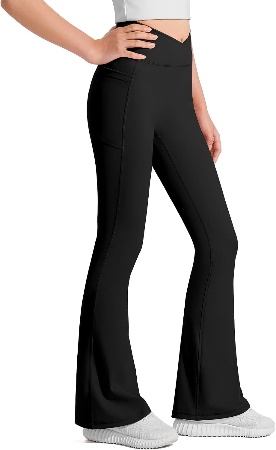 JOCMIC Girls Flare Leggings Kids Bell Bottom Yoga Pants with Pockets