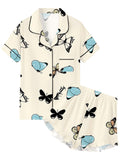QZH.DUAO Girls & Women Pajama Sets Cotton Sleepwear Button Down Short Sleeve With Ruffle Shorts PJS 5 Years-Large