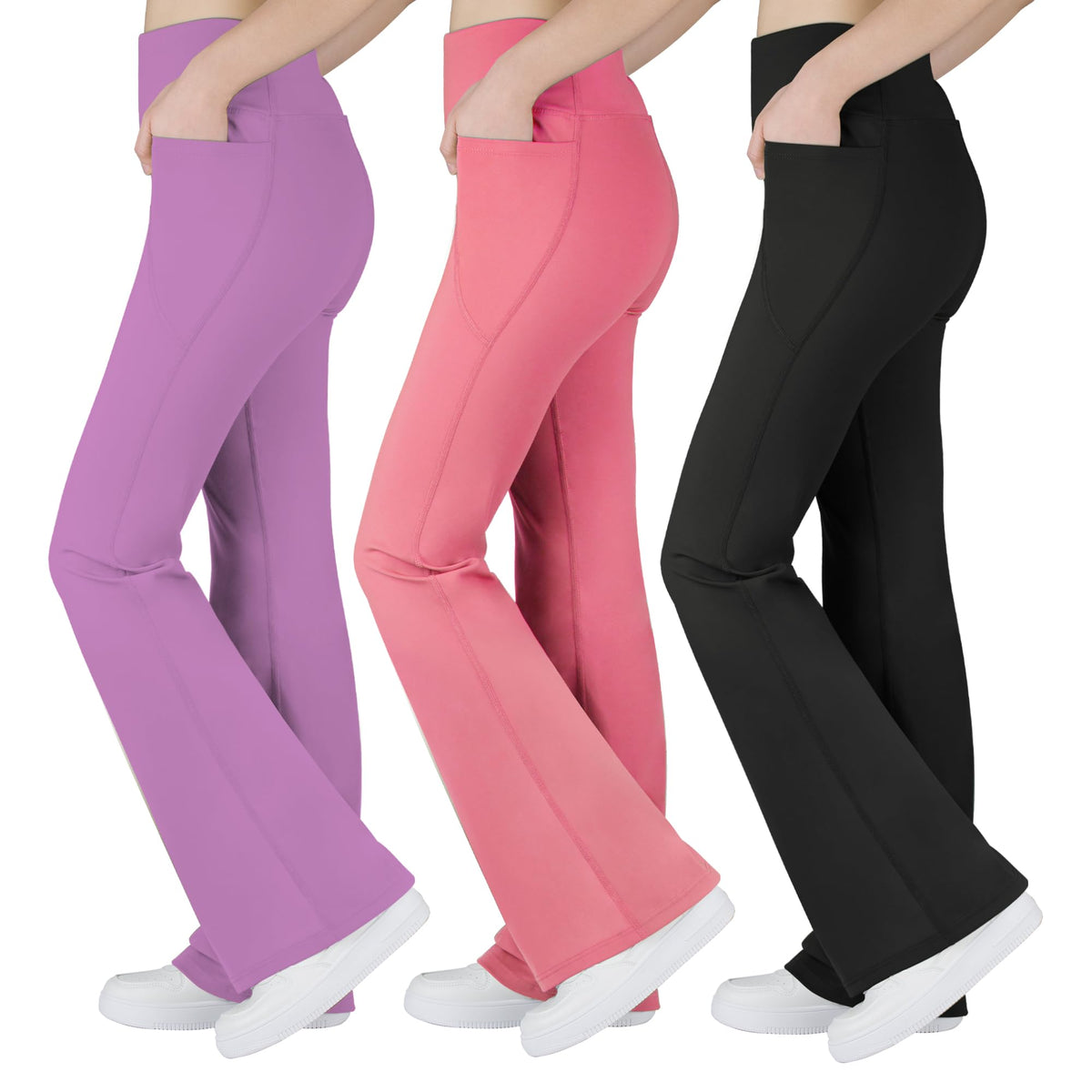 BIG ELEPHANT Girls Flare Leggings with Pockets, High Waisted Bootcut Pants