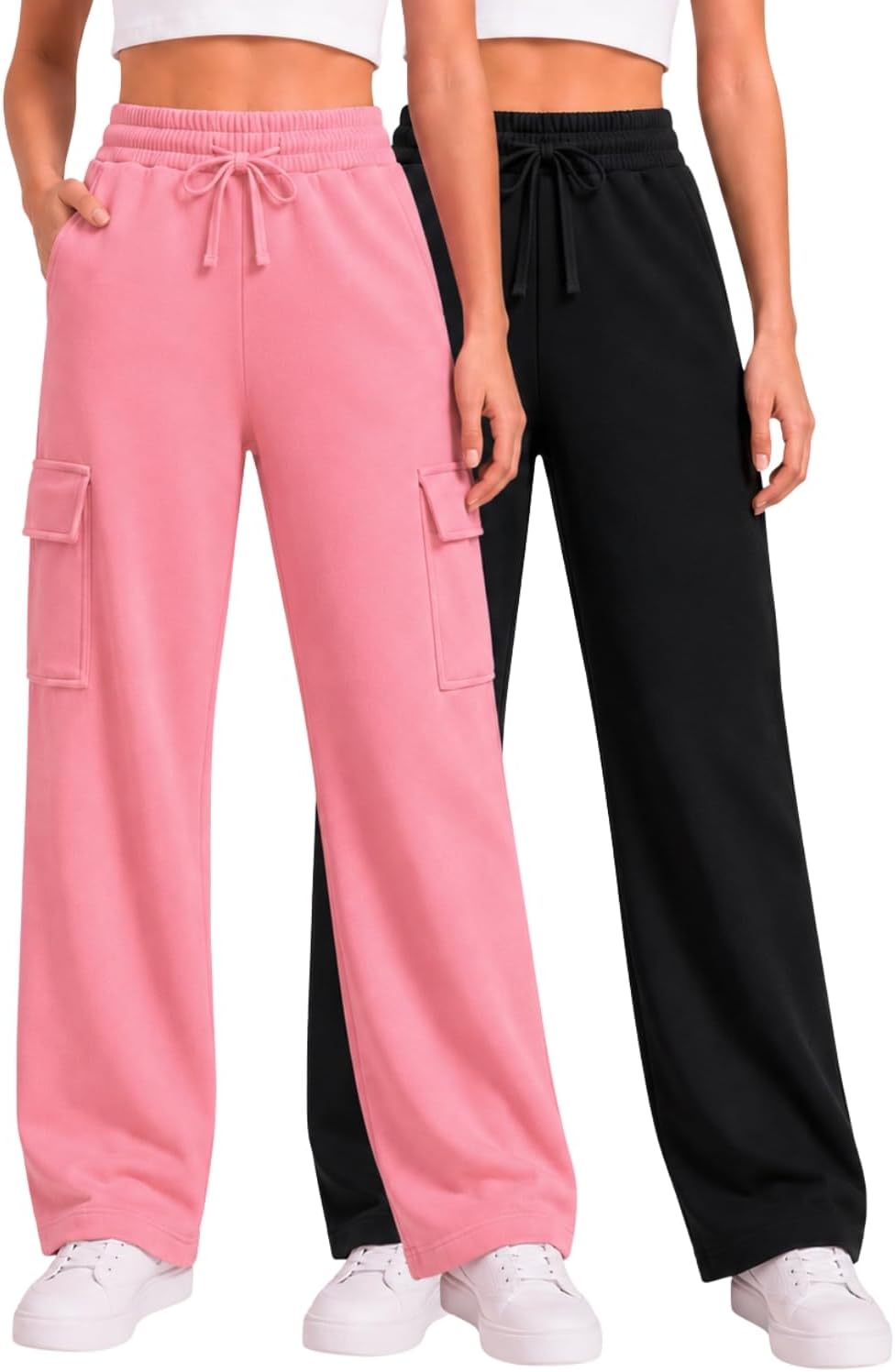 Forever 21 Girls 2-Pack Wide Leg Cargo Fleece Sweatpants with Pockets, 4-16