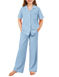 Arshiner Pajamas for Girls Short Sleeve Long Pants Sleepwear Button Pjs Set
