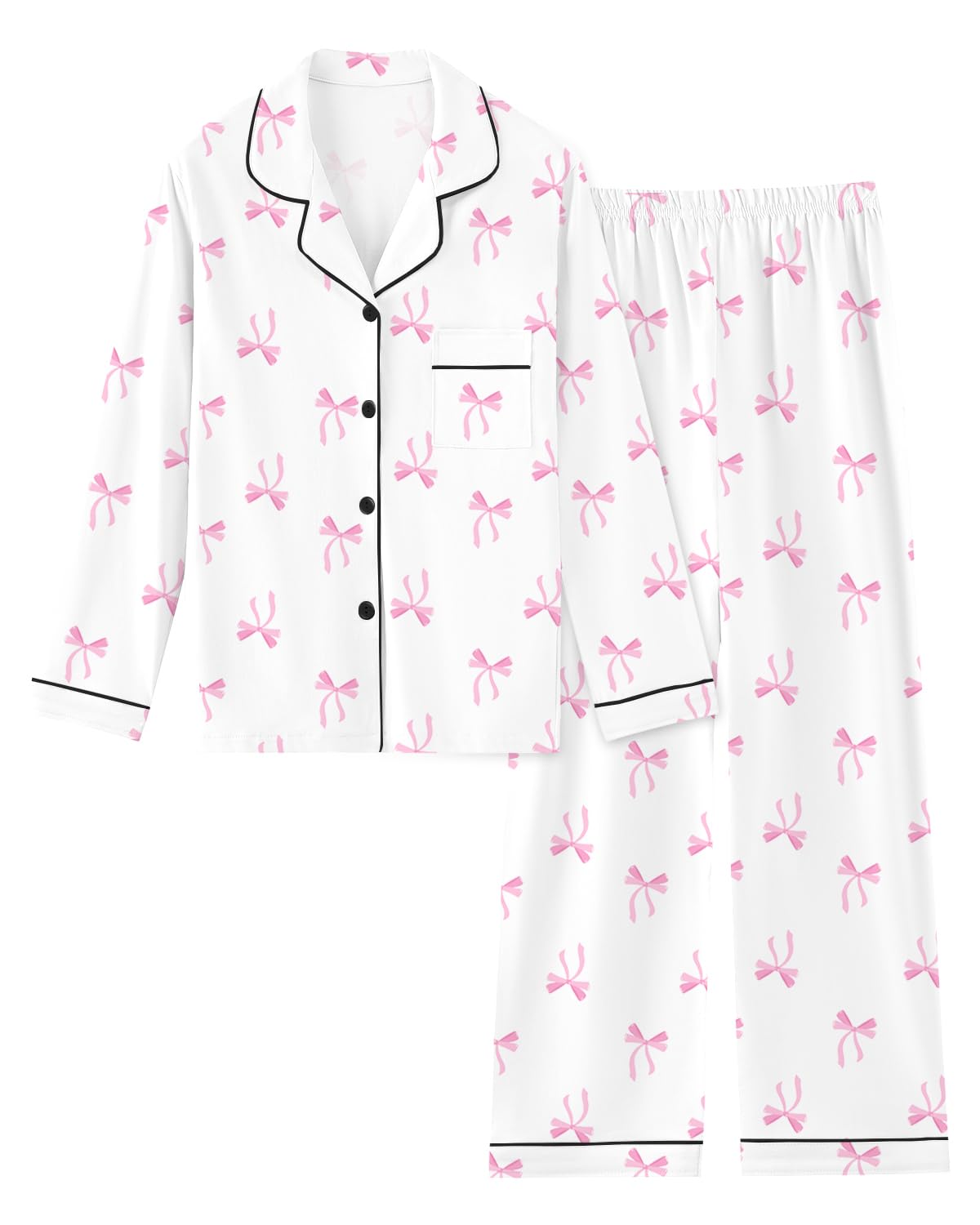 Schbbbta Girls Women Cotton Pajama Set, 2Pcs Soft Stretch Button Down Pjs Long Sleeve Sleepwear, 5 Years-Large
