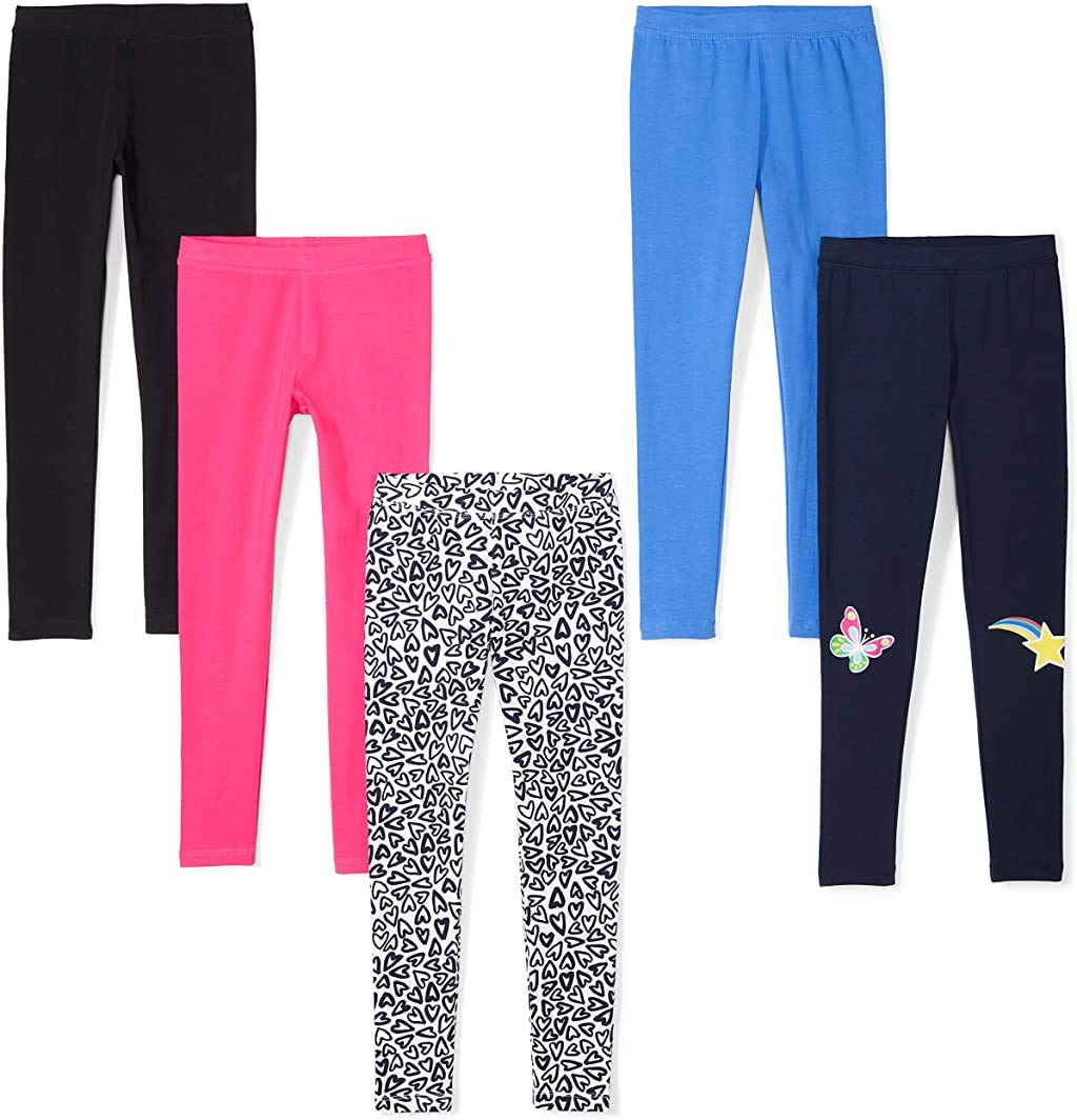 Amazon Essentials Girls' Cotton Stretch Leggings, Multipacks