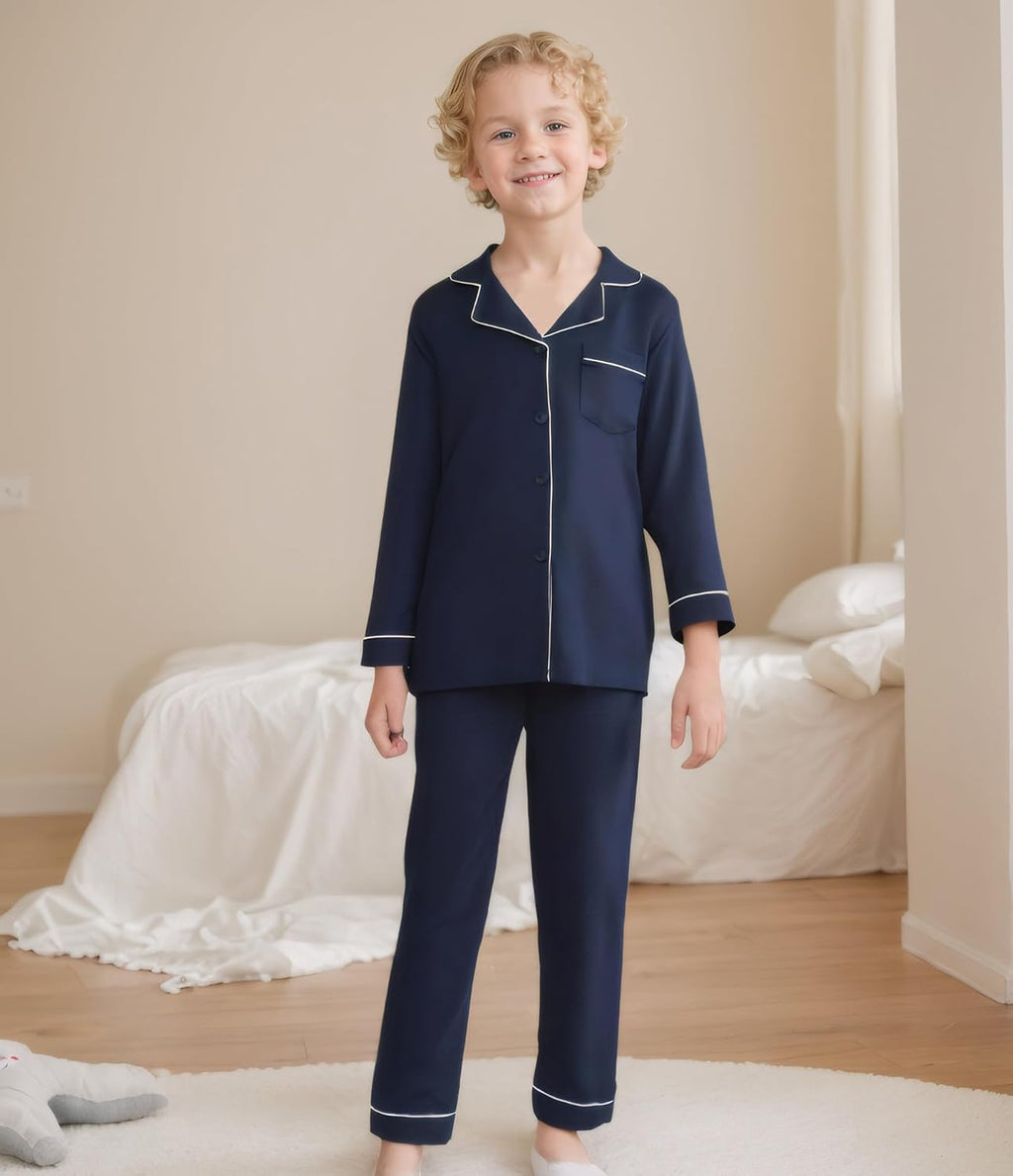 Aablexema Unisex Kids Pajamas Set Button-Down Long Sleeve for Boys Girls