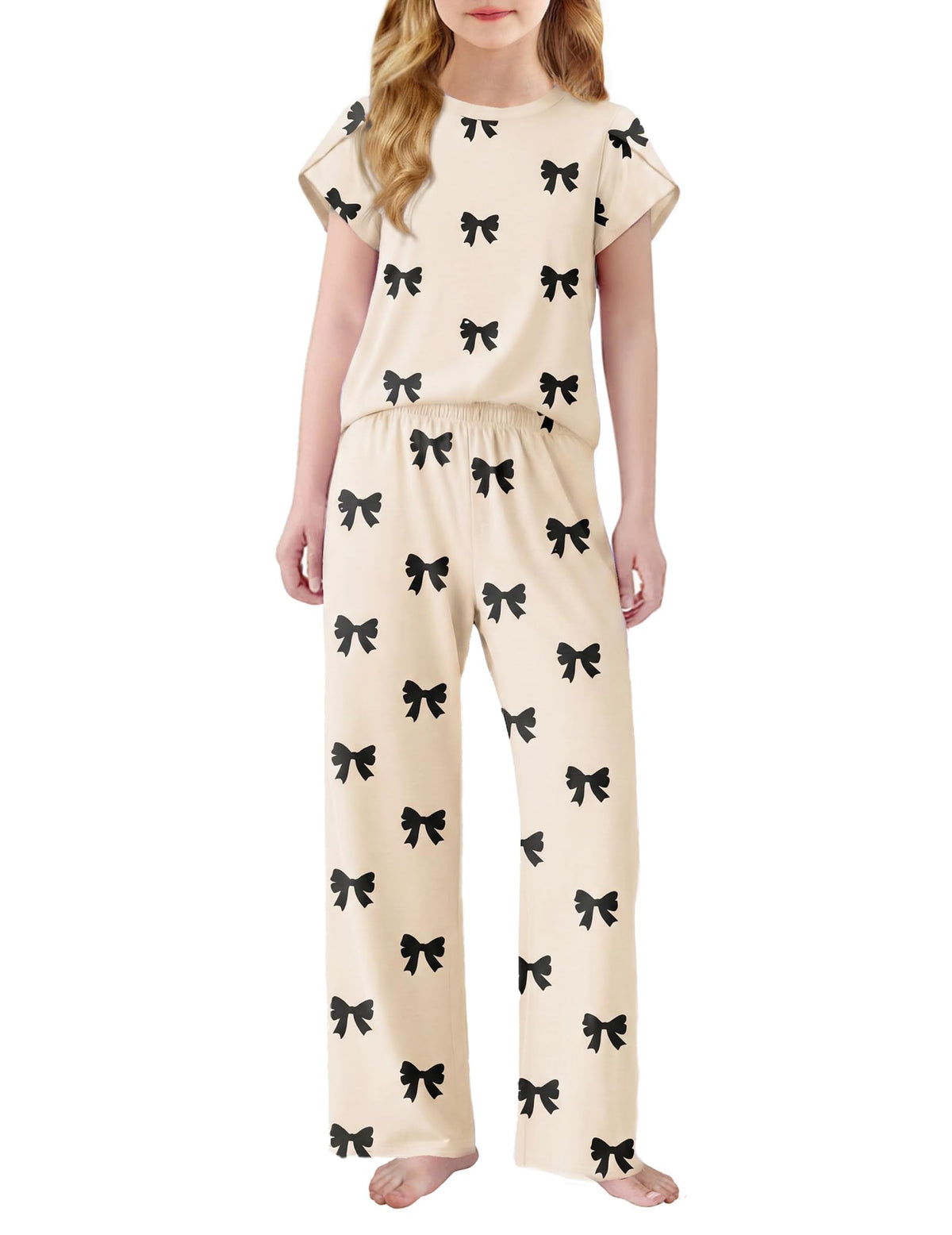 Arshiner Pajamas for Girls Short Sleeve Long Pants Pjs Cute Soft Lounge