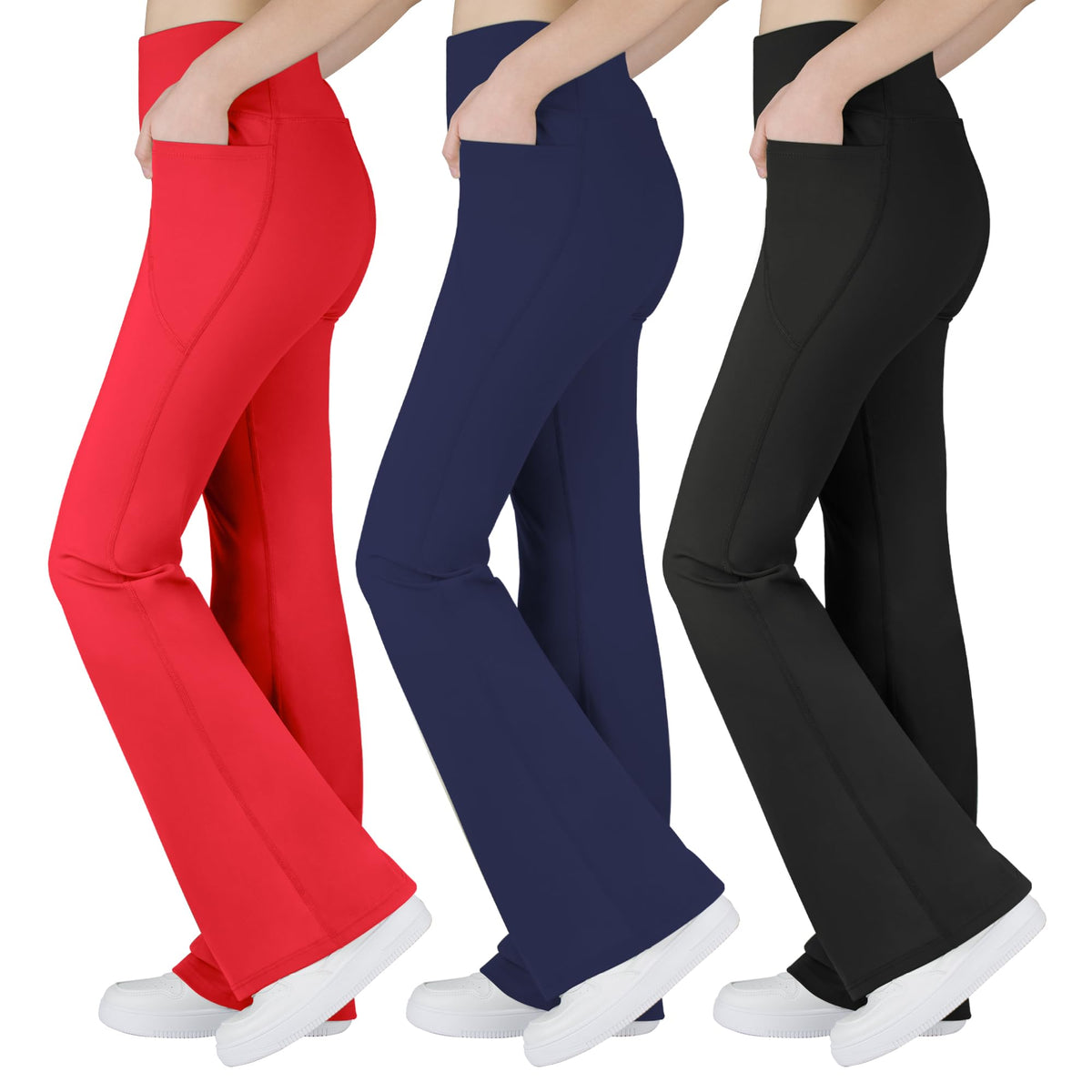 BIG ELEPHANT Girls Flare Leggings with Pockets, High Waisted Bootcut Pants