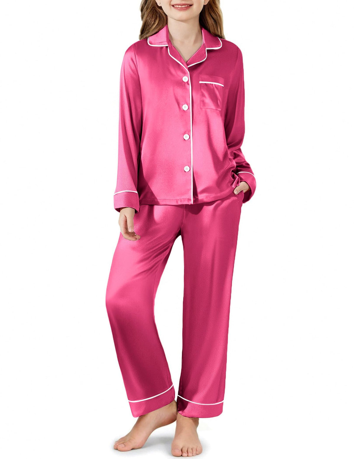 Arshiner Girls Pajamas Satin Pajama Set 2 Piece Pjs Button Down Sleepwear