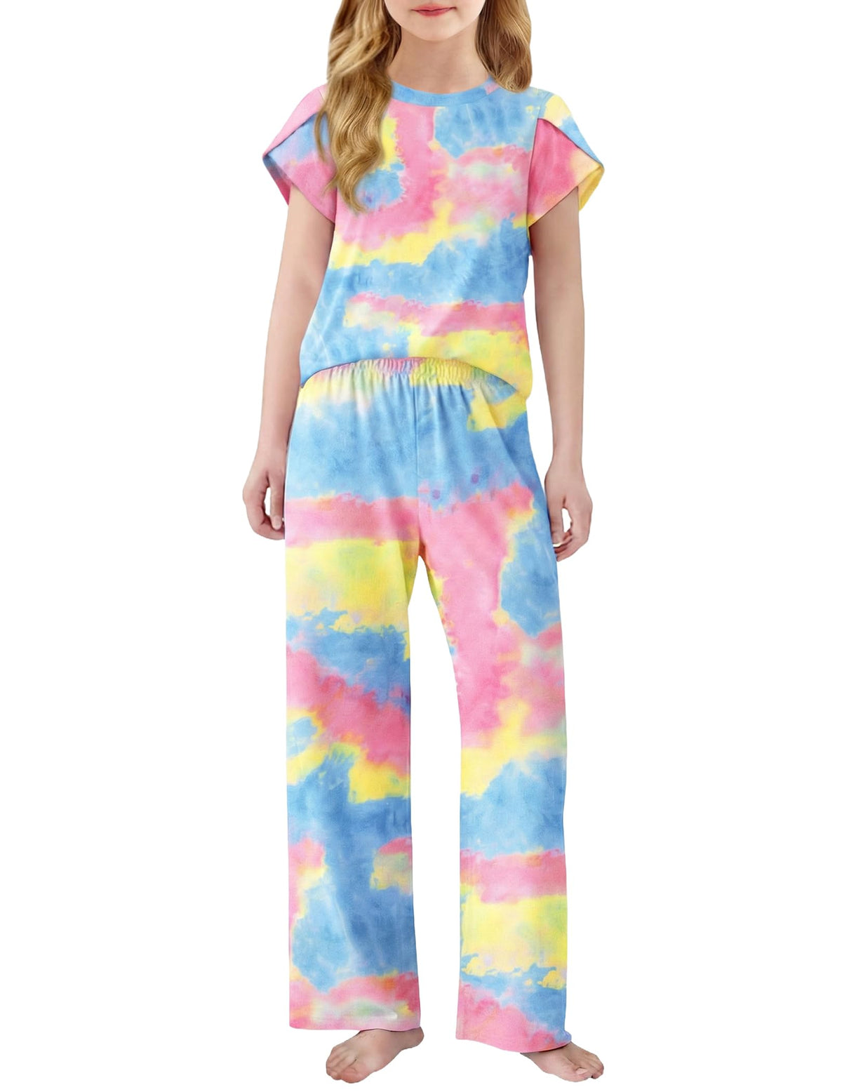 Arshiner Pajamas for Girls Short Sleeve Long Pants Pjs Cute Soft Lounge
