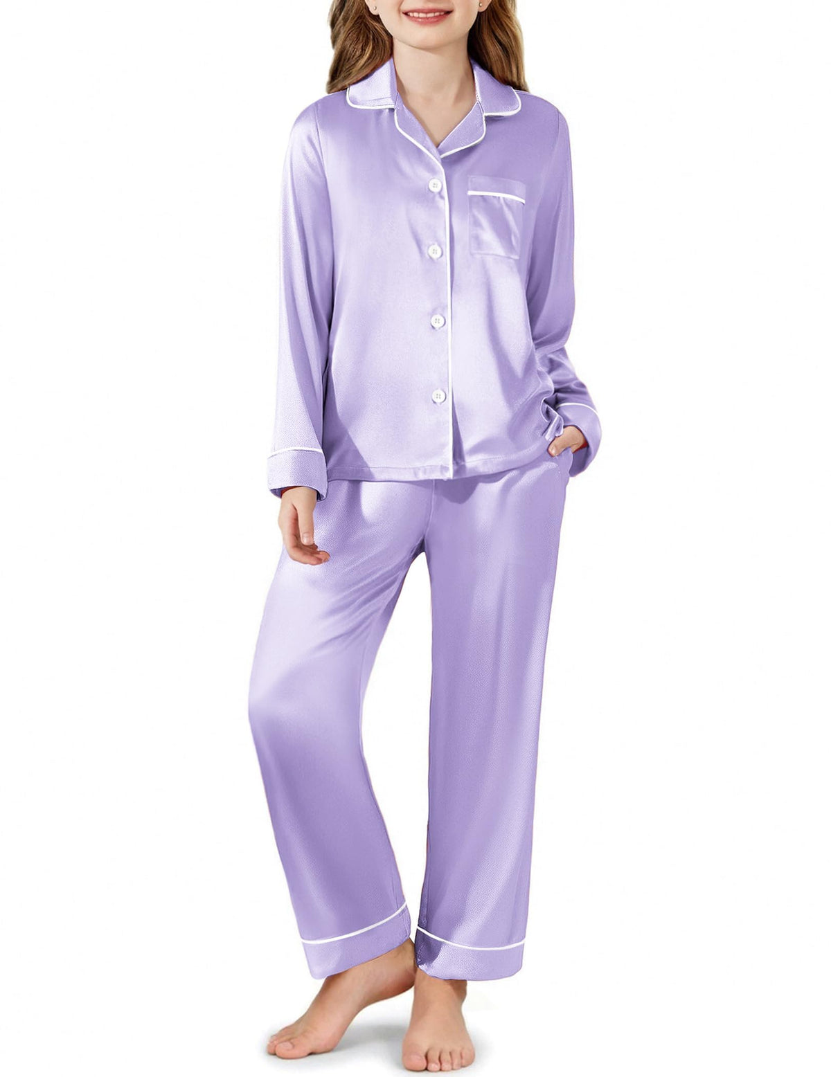 Arshiner Girls Pajamas Satin Pajama Set 2 Piece Pjs Button Down Sleepwear