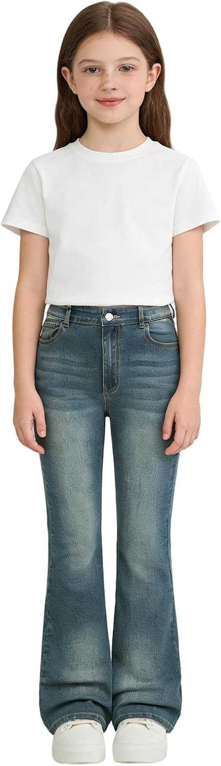 Girls Flare Jeans High Waist Bell Bottom Y2K Stretchy Denim Pants
