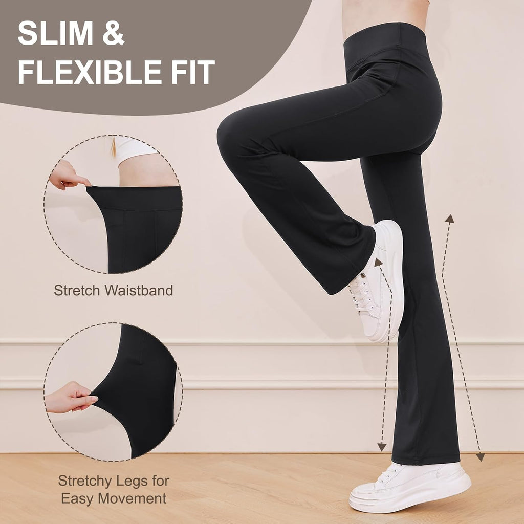 DIPUG Girls Flare Leggings with Pockets Kids Bell Bottom Yoga Dance Pants