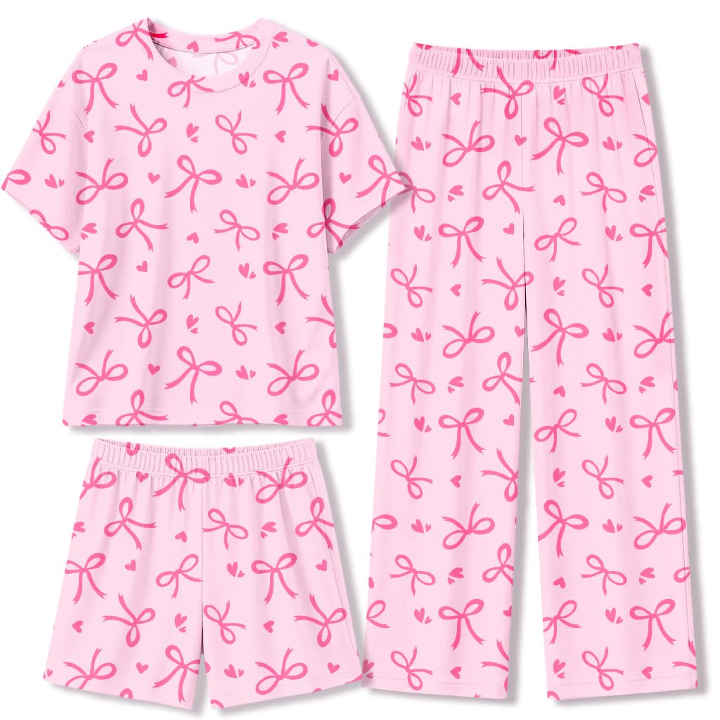 Petite&Me Soft Girls Pajamas, 3-Piece Set with Shorts and Pants Size 6-14