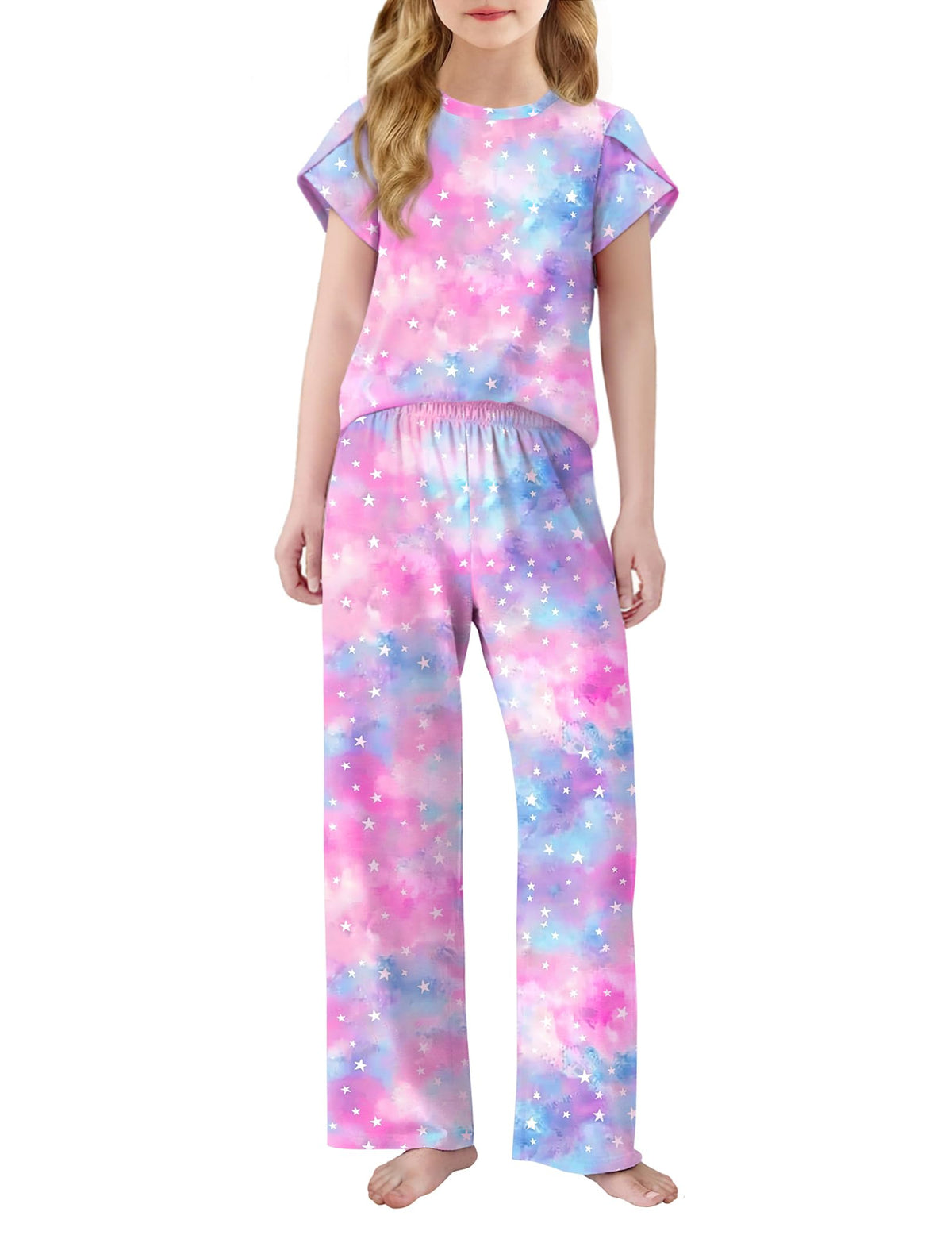 Arshiner Pajamas for Girls Short Sleeve Long Pants Pjs Cute Soft Lounge