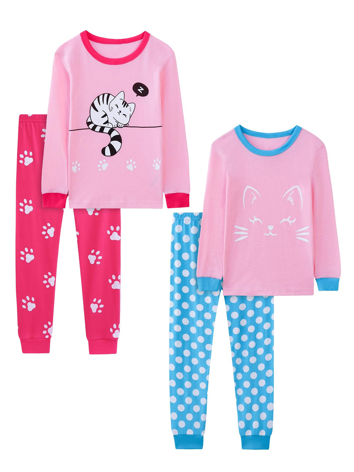 Girls 4-Piece Pajamas Cotton Christmas Pjs Set Kids Sleepwear