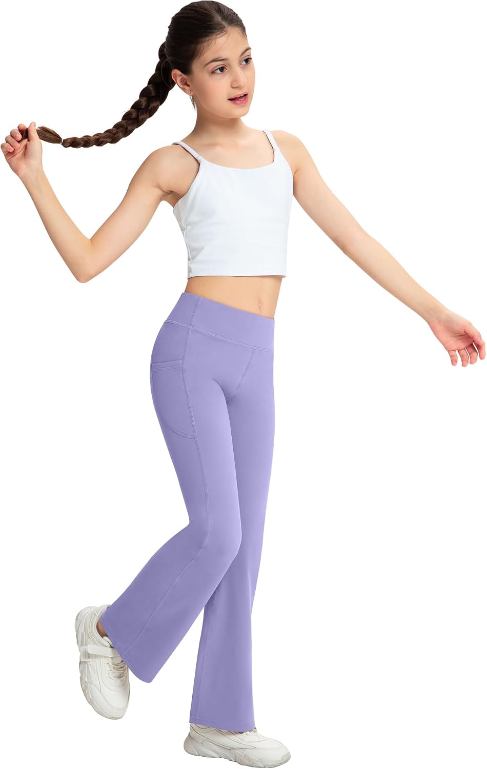 NORMOV Girl's Bootcut Yoga Pants with Pockets,High Waisted Casual Kids Bell Bottoms Pants