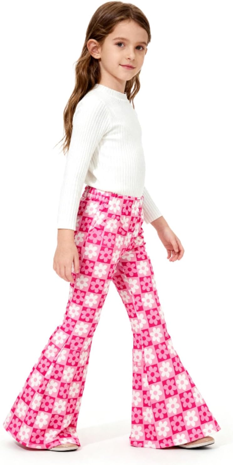 Girl's Flare Leggings High Waist Bell Bottom Pants Dance Casual Pants Kids Print Stretch Hippie Pants 5-14 Year