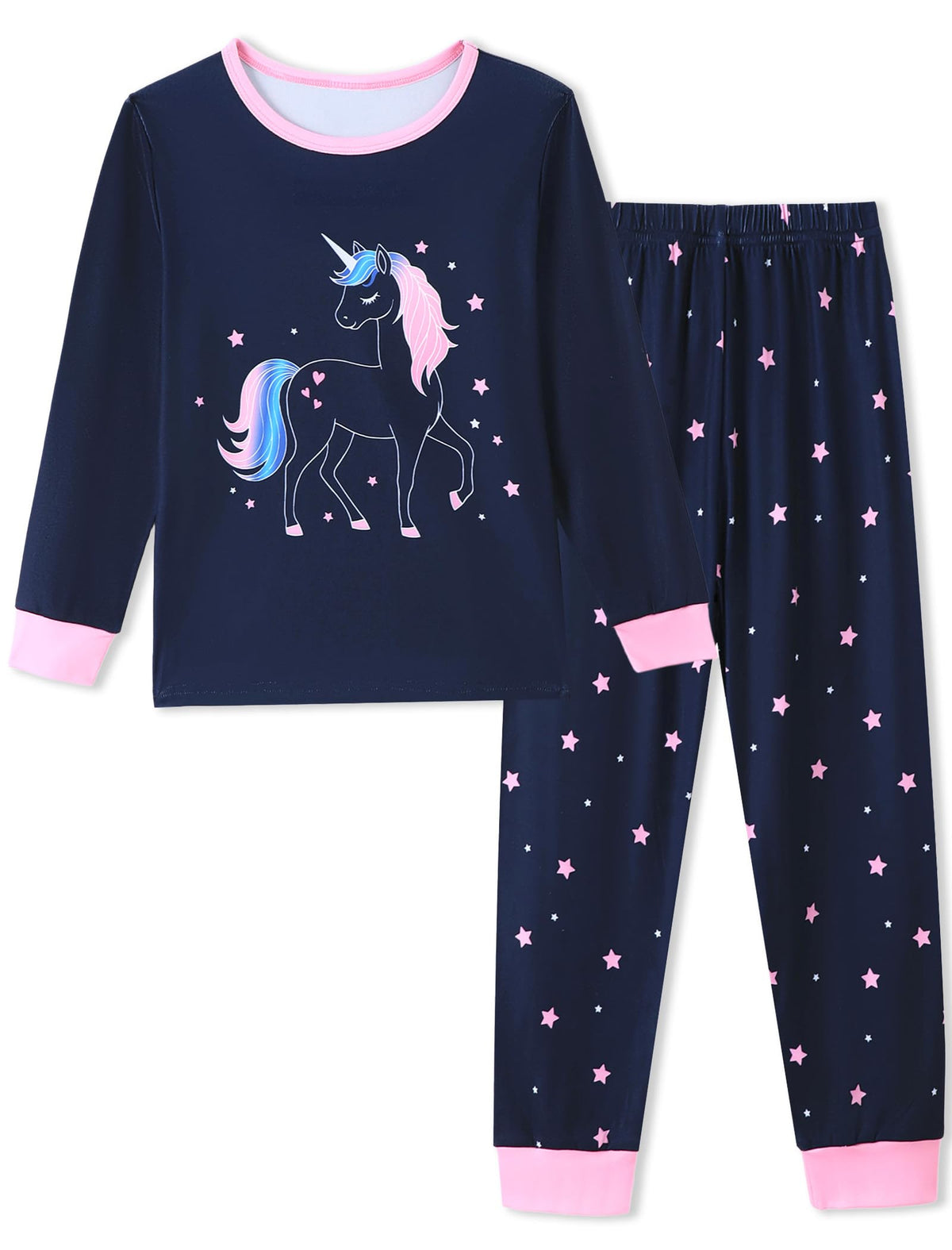 Mikrdoo Girls Pajamas Long Sleeve Stretch Soft PJs for Kids 4-14Years