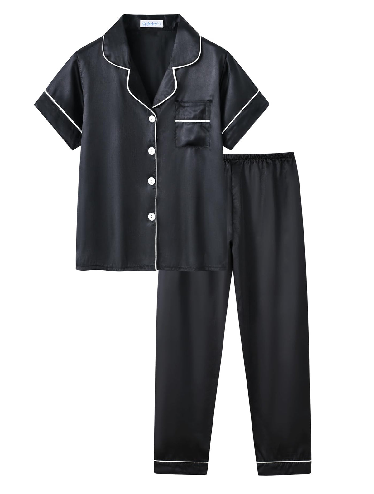 Big Girls Satin Pajamas Summer Short Sleeve and Pants Button Down Silky Unisex Kid PJS 2PCS Sleepwear Set Size 8-16