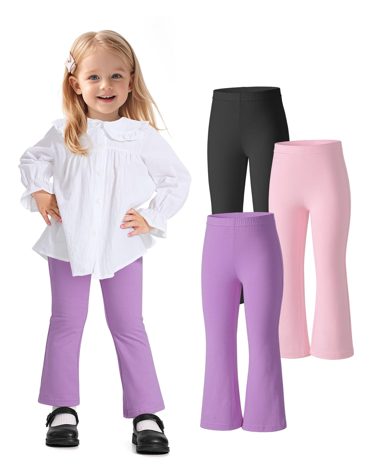 Witwot 3 Pack Baby Girls Flare Pants Cotton Toddler Bell Bottom Leggings