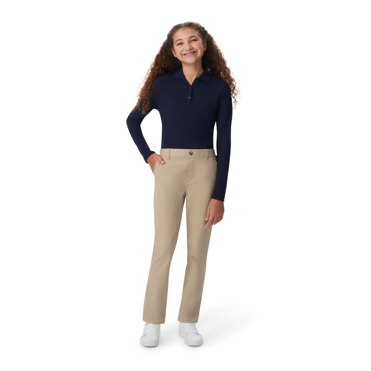 French Toast Girls' Pull-On Straight Fit Stretch Twill Pant